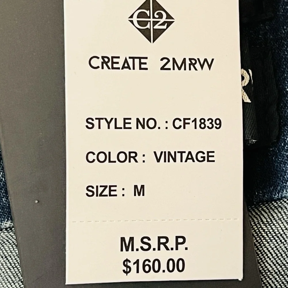 NWT Create 2MRW Men's Blue Jacket Size M Distressed Hand Painted Stretch $160.00